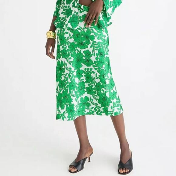 J. Crew NWTs Gwyneth Slip Skirt Greenhouse Floral Print size XS Green Cream - Picture 1 of 9